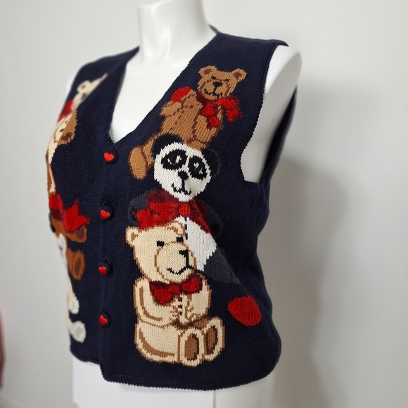 Eagle’s Eye Collectibles 3-D Vintage Grandmacore Teddy Bear V-Neck Knit Vest L - Picture 4 of 12
